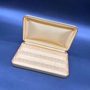 Vintage Travel Jewelry Case Clamshell Earring Organizer Gold 70s Retro Glamour
